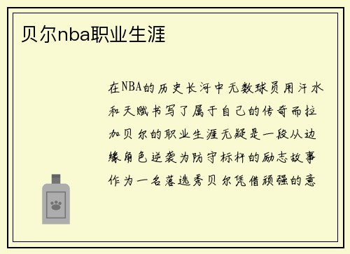 贝尔nba职业生涯