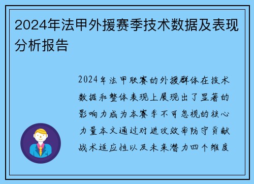 2024年法甲外援赛季技术数据及表现分析报告